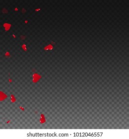 3d hearts. Scatter left gradient on transparent grid dark background. 3d hearts valentine's day radiant design. Vector illustration.