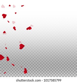 3d hearts. Scatter left gradient on transparent grid light background. 3d hearts valentine's day rare design. Vector illustration.
