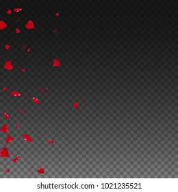 3d hearts. Scatter left gradient on transparent grid dark background. 3d hearts valentine's day ravishing design. Vector illustration.