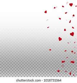 3d hearts. Scatter right gradient on transparent grid light background. 3d hearts valentine's day splendid design. Vector illustration.