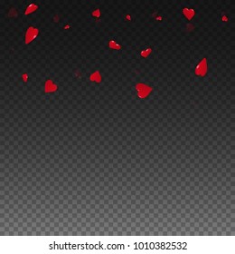 3d hearts. Scatter top gradient on transparent grid dark background. 3d hearts valentine's day stunning design. Vector illustration.