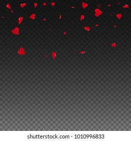 3d hearts. Scatter top gradient on transparent grid dark background. 3d hearts valentine's day sublime design. Vector illustration.
