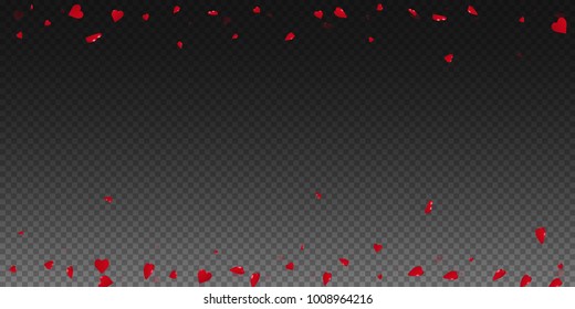 3d hearts. Scattered border on transparent grid dark background. 3d hearts valentine's day tempting design. Vector illustration.