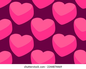 3d hearts seamless pattern. Happy Valentine's Day. Background with isometric hearts for greeting card, wrapping paper, promotional items and invitations. Vector illustration