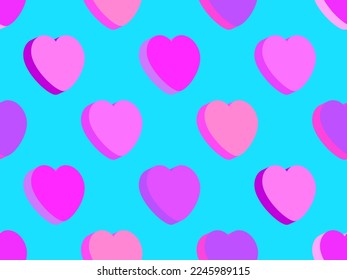 3d hearts seamless pattern. Happy Valentine's Day. Background with isometric hearts for greeting card, wrapping paper, promotional items and invitations. Vector illustration