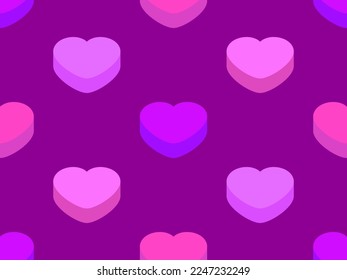 3d hearts seamless pattern. Happy Valentine's Day. Background with isometric hearts for greeting card, wrapping paper, promotional items and invitations. Vector illustration