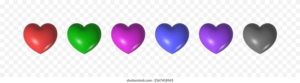 3D hearts set of different colors. Volume 3d icons of heart. Elements for design for banners, cards or web design and apps. Vector illustration.