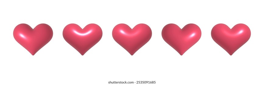 3d hearts set emoji icons. Vector realistic valentines red hearts isolated on white background.