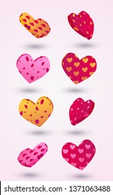 3D hearts set poster background vector illustration