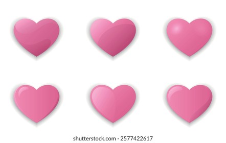 3d hearts set. Valentines day design elements in trendy pink tone. Love and romantic symbols. Vector voluminous images