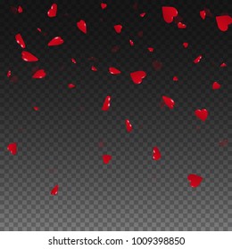 3d hearts. Top gradient on transparent grid dark background. 3d hearts valentine's day amusing design. Vector illustration.