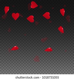3d hearts. Top gradient on transparent grid dark background. 3d hearts valentine's day attractive design. Vector illustration.
