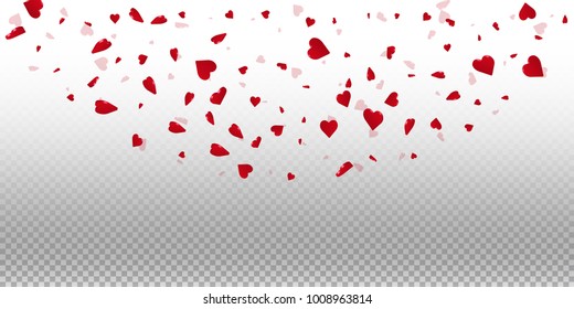 3d hearts. Top semicircle on transparent grid light background. 3d hearts valentine's day dazzling design. Vector illustration.