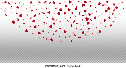 3d hearts. Top semicircle on transparent grid light background. 3d hearts valentine's day delicate design. Vector illustration.