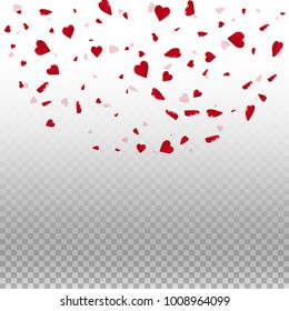 3d hearts. Top semicircle square on transparent grid light background. 3d hearts valentine's day eminent design. Vector illustration.