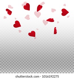 3d hearts. Top semicircle square on transparent grid light background. 3d hearts valentine's day enchanting design. Vector illustration.