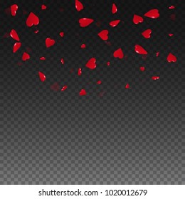 3d hearts. Top semicircle square on transparent grid dark background. 3d hearts valentine's day dramatic design. Vector illustration.