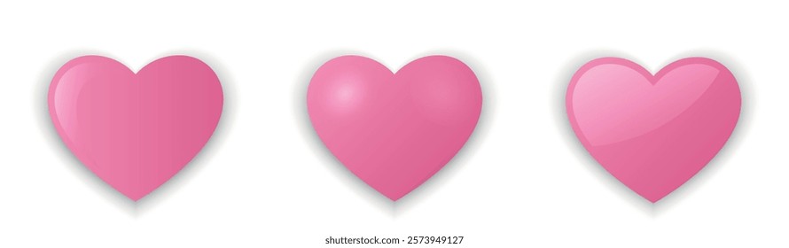 3d hearts for Valentines day in pink tone. Love and romantic symbols. Voluminous vector images