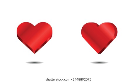 3D Hearts. Vector to Celebrate Mother's Day, Valentine's Day and More. Isolated, Two Positions.