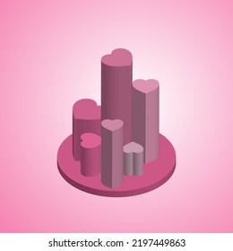 3D Hearts vector icon Illustration. Valentine's day romance symbols..