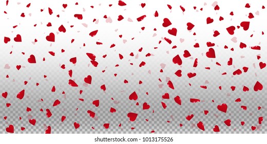 3d hearts. Wide scatter on transparent grid light background. 3d hearts valentine's day extraordinary design. Vector illustration.