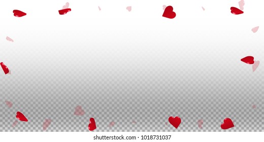 3d hearts. Wide scattered frame on transparent grid light background. 3d hearts valentine's day fresh design. Vector illustration.