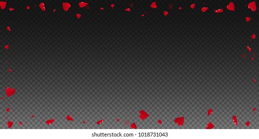 3d hearts. Wide scattered frame on transparent grid dark background. 3d hearts valentine's day fascinating design. Vector illustration.