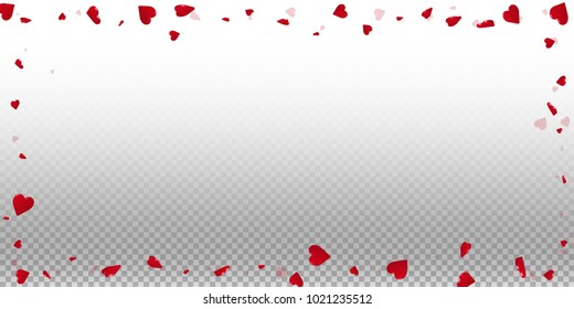 3d hearts. Wide scattered frame on transparent grid light background. 3d hearts valentine's day favorable design. Vector illustration.