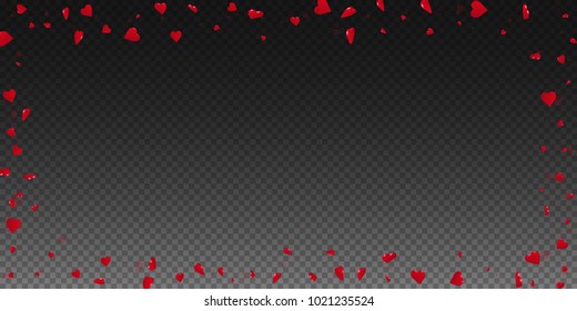 3d hearts. Wide scattered frame on transparent grid dark background. 3d hearts valentine's day fetching design. Vector illustration.