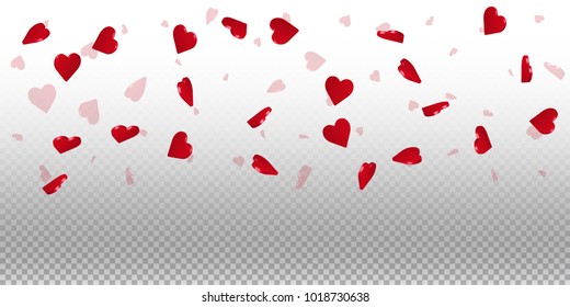 3d hearts. Wide top gradient on transparent grid light background. 3d hearts valentine's day great design. Vector illustration.