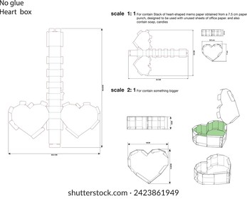 3D Heart-shaped box template for Valentine or gift, wedding souvenir