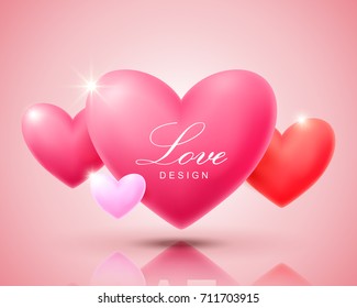 3D Heart-shaped graphic elements and background. love image. valentine's day design. poster, card. mother's day. holiday sale.