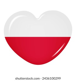 3D heart-shaped icon of the Poland flag on a transparent background. Button of the country's flag. Vector illustration.