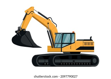 3d heavy machinery with yellow crawler excavator on white background.