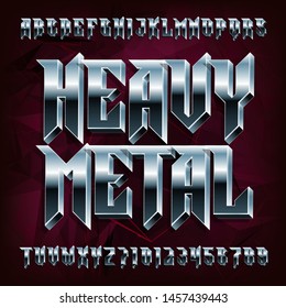 3D Heavy Metal Alphabet Font. Metal Effect Letters And Numbers. Stock Vector Typeface For Your Design.