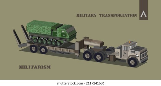 3d heavy truck tractor with semi-trailer and track self-propelled multiple launch rocket system