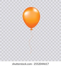 3D helium orange balloon isolated on a transparent background. A realistic vector template for a orange festive anniversary and birthday party design