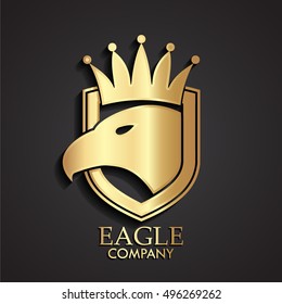 3d heraldic eagle logo with shield and crown gold logo