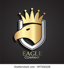 3d heraldic eagle silver golden logo with shield and gold crown