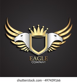 3d heraldry gold logo with silver eagle heads