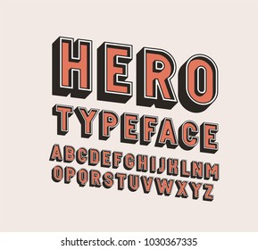 3d hero retro vector font alphabet. 