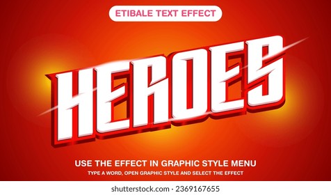 3d Heroes text effect vector editable text effect with Lighting Background