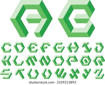 3D Hexagon alphabet made of shapes
