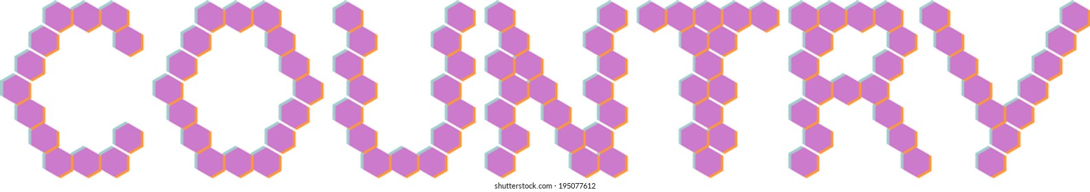 3D Hexagon font, COUNTRY
