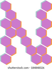 3D Hexagon font, N