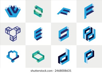 3D Hexágono Geométrico Forma colorida logotipo diseño conjunto de colección Plantilla