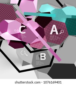 Composición geométrica hexagonal 3d, fondo abstracto digital geométrico. Plantilla de presentación técnica o empresarial con opciones de ejemplo. Ilustración del vector