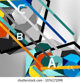 3D-hexagon-geometrische Zusammensetzung, geometrischer abstrakter digitaler Hintergrund. Vorlage für Techno- oder Geschäftspräsentation mit Beispieloptionen. Vektorgrafik