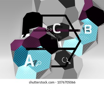 Composición geométrica hexagonal 3d, fondo abstracto digital geométrico. Plantilla de presentación técnica o empresarial con opciones de ejemplo. Ilustración del vector