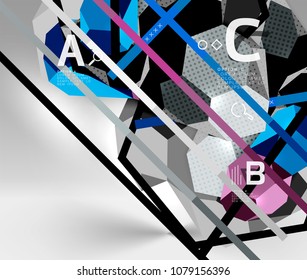 Composición geométrica hexagonal 3d, fondo abstracto digital geométrico. Plantilla de presentación técnica o empresarial con opciones de ejemplo. Ilustración del vector